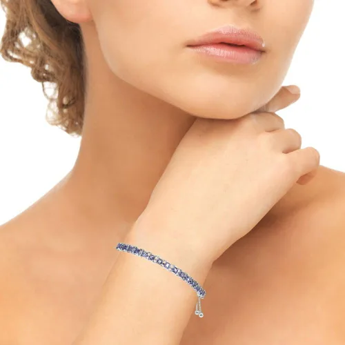 Vista 2 de Sterling Silver Genuine, Created, or Simulated Princess-cut 3mm Bolo Pull-string Adjustable Tennis Bracelet for Stacking