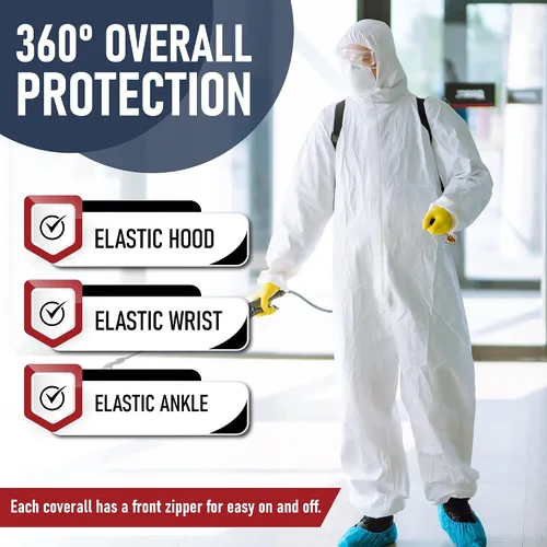 Vista 2 de Medical Nation Hazmat Suits Disposable 2 Pack Hooded, Heavy Duty, Breathable Disposable Coverall, Painter Suit 9 Sizes