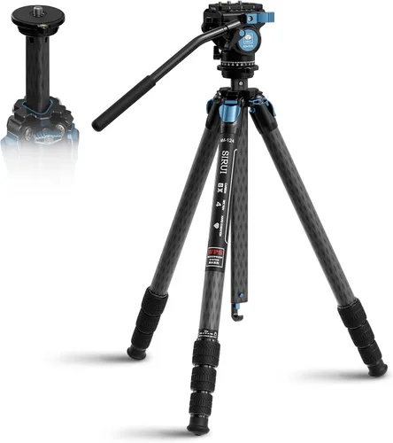 Vista 10 de SIRUI AM-124 Trípode de fibra de carbono con columna central triangular, trípode de viaje compacto de 62.6 pulgadas para cámara, 4 secciones