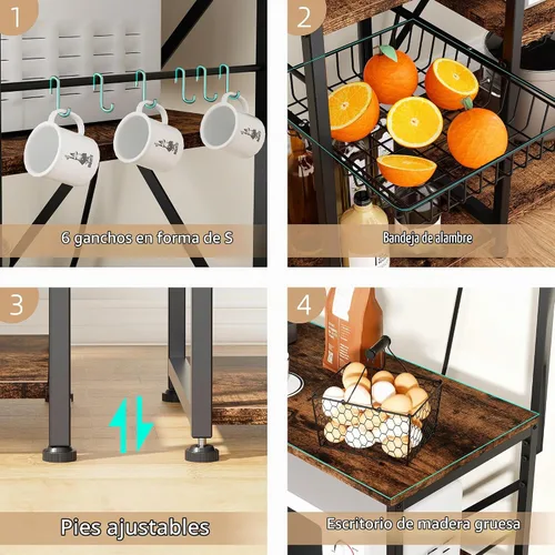 Vista 2 de JAMFLY Estante para hornear de cocina de 35.4 pulgadas con toma de corriente, mesa de café y soporte para microondas, estante de almacenamiento