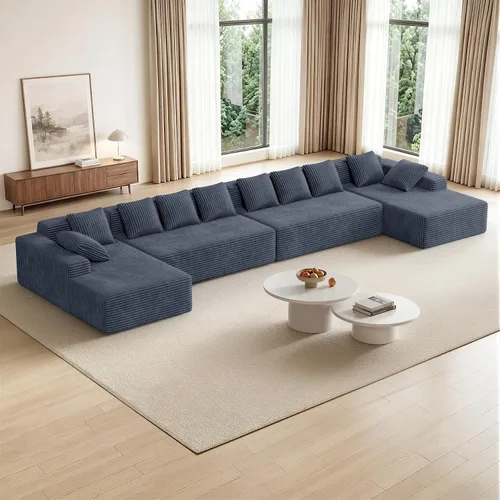 Vista 31 de Luxanimarion Sofá cama modular grande de 136 pulgadas con diván, sofá cama sin hueso en forma de U con otomana, no requiere montaje, asiento Beige