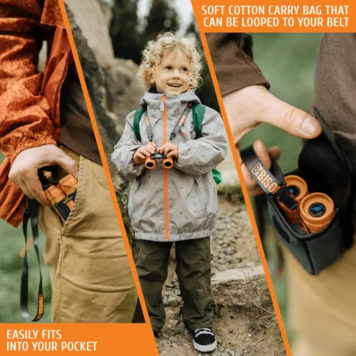 Vista 7 de BeBison - Binoculares para niños, óptica real de alta resolución de 8 x 21 pulgadas, binoculares compactos plegables a prueba de golpes, para Naranja
