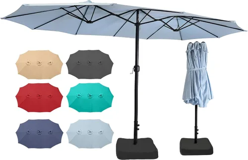 Vista 12 de Sombrilla de doble cara para patio de 15 x 9 pies con base y manivela, sombrilla rectangular extragrande para patio, césped y jardín, beige