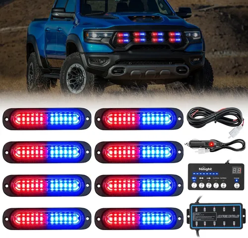 Vista 14 de Nilight 8 luces estroboscópicas LED con controlador 12 V 24 V función de sincronización verde luz de advertencia de peligro de emergencia 12 24 LED