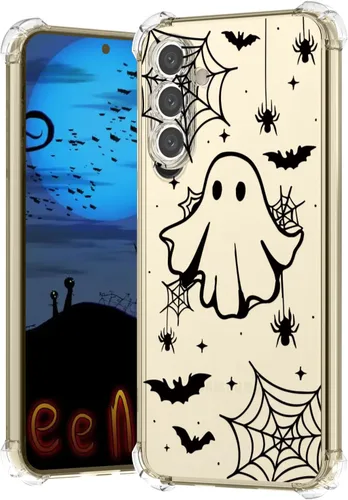 Vista 24 de Funda de Halloween para Google Pixel 6A transparente con diseños de murciélagos fantasmas, funda para teléfono para niñas, elegante, delgada, a