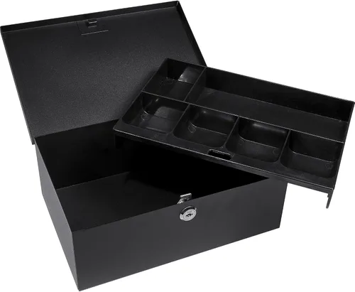 Vista 4 de BARSKA Caja de efectivo de 12 pulgadas y bandeja de 6 compartimentos con cerradura de llave, color negro