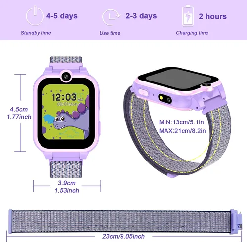 Vista 7 de Reloj inteligente para niños y niñas, regalos para niños de 4 a 10 años, doble cámara, pantalla táctil, reloj inteligente para niños con 18