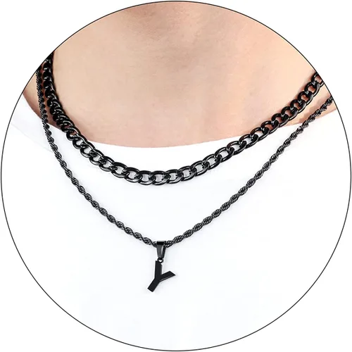 Vista 72 de SENRAN Collar con inicial en capas de la A a la Z para hombre, cadena de cuerda torcida de acero inoxidable de 18 a 20 pulgadas, dije de letra