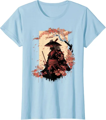Vista 20 de Camiseta estética vintage samurái de arte japonés samurái retro cereza, Negro