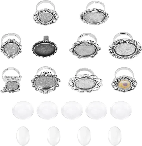 Vista 14 de SUNNYCLUE Juego de 24 piezas de anillos ajustables mixtos, cabujones, kit de fabricación de joyas, ajuste de anillo de dedo, cabujones de cristal