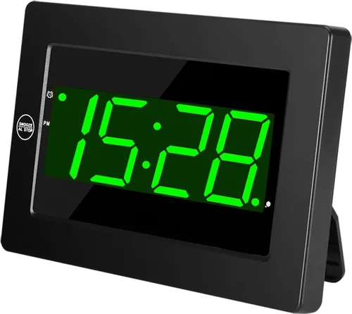 Vista 9 de Reloj de pared digital con pilas, pantalla LED, reloj despertador digital con pilas, brillo ajustable, 12/24 horas