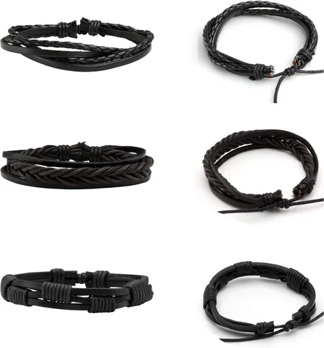 Vista 3 de MILAKOO 6 pulseras de cuero trenzado para hombres y mujeres de madera con cuentas ajustables