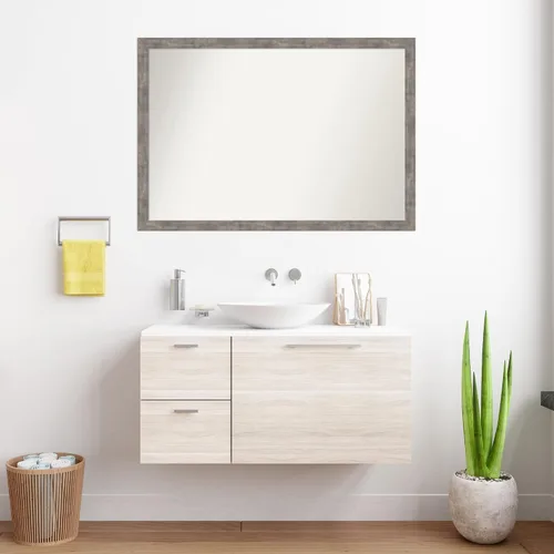 Vista 34 de Amanti Art Silver Bathroom Mirror for Over Sink, 26x35 Custom Made Marred Pewter Rectangle Vanity Mirror, Large Casual Wood Frame, Hangs Horizonally