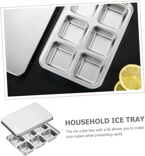 Vista 5 de Bandeja de congelador conveniente Bandejas de cubitos de hielo Tapa de molde de hielo inoxidable para cócteles de whisky