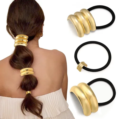 Vista 9 de 2 ligas para el cabello para mujer, ligas elegantes para el cabello sin daños para mujeres, plástico reciclado y elásticos de nailon, elegantes