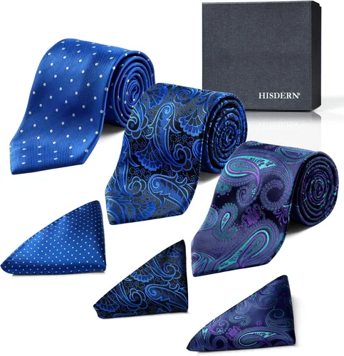 Vista 61 de HISDERN Juego de corbatas extralargas para hombre y pañuelo de bolsillo de 63 pulgadas, colección XL, caja de regalo, corbata, lote de 3