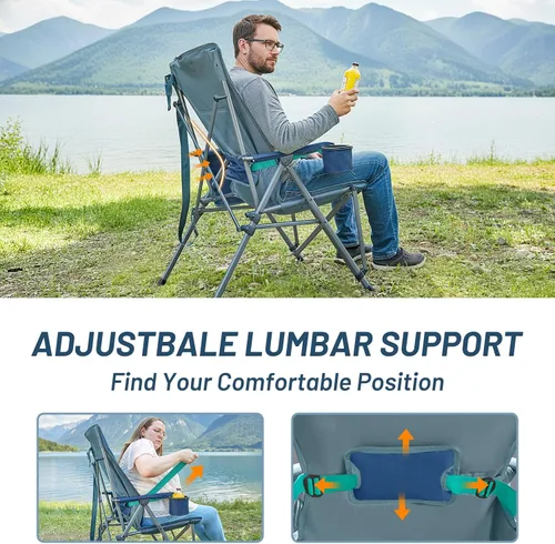 Vista 4 de TIMBER RIDGE Silla de campamento de gran tamaño con soporte lumbar, silla plegable portátil resistente para adultos soporta 450 libras para césped