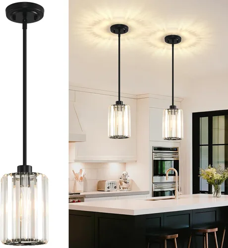 Vista 9 de Paquete de 2 luces colgantes para isla de cocina, modernas lámparas colgantes doradas, mini candelabro de cristal para isla de cocina, lámparas
