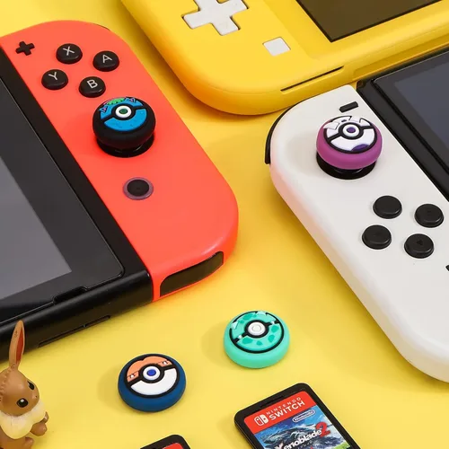 Vista 6 de DLseego PK Balls - 4 tapas de agarre para el pulgar regular NS SwitchSwitch LiteSwitch OLED, Pika Joy Con controlador de joystick cubierta