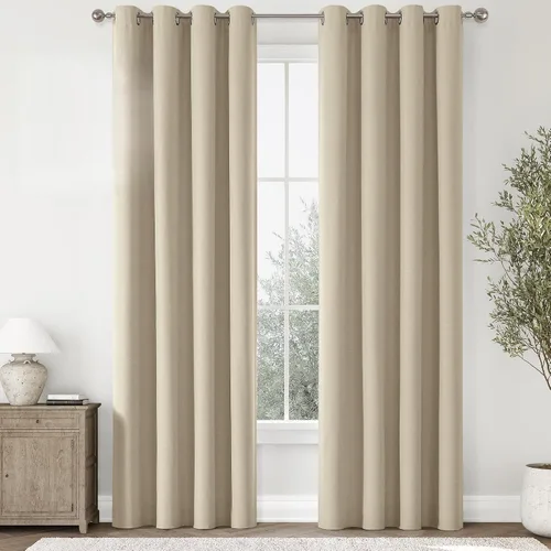 Vista 15 de ChrisDowa Cortinas 100% Opacas de Abedul Sólido de 45 Pulgadas de Largo, 2 Paneles para Dormitorio y Sala de Estar, Estilo Granja Oscurecedoras
