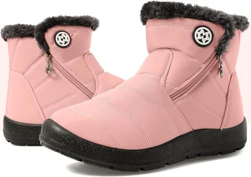 Vista 19 de Eagsouni Botas de nieve para mujer, botines de invierno para mujer, con forro de piel cálida, botines gruesos con cremallera, zapatos planos