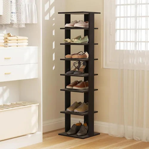 Vista 4 de Tangkula - Estantería vertical de 8 niveles para zapatos, organizador de esquina que ahorra espacio para 7 pares, almacenamiento estrecho de zapatos