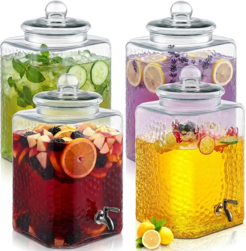 Vista 7 de Paquete de 1 dispensador de bebidas de vidrio de 5 galones para fiestas, dispensador de bebidas de vidrio martillado, recipiente de agua con grifo