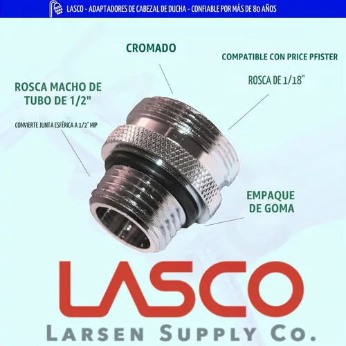 Vista 2 de LASCO 08-2475 Adaptador de bola de brazo de ducha de tubo de hierro macho de 1/2 pulgada con extremo de bola de rosca Pfister