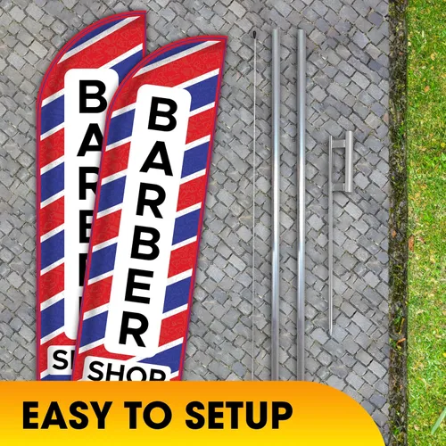 Vista 7 de OnPoint Wares Banderas de Barber Shop King – Paquete de 2 Banderas de publicidad exterior de 3 pies x 11.5 pies para negocios de peluquería