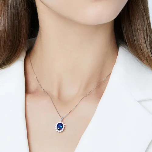 Vista 5 de SUTTONRAL Collar con colgante de zafiro de piedra azul de oro de 14 quilates, zafiro azul con deslumbrantes detalles de moissanita, exquisito
