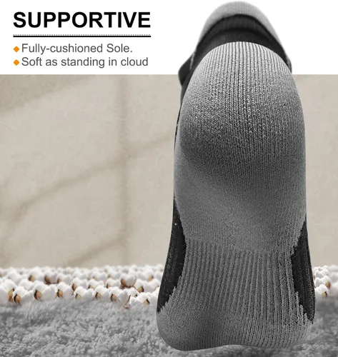 Vista 3 de BULLIANT Calcetines de correr para hombre, 6 pares, calcetines de tobillo que no se ven transpirables, absorben para hombres y mujeres, suela
