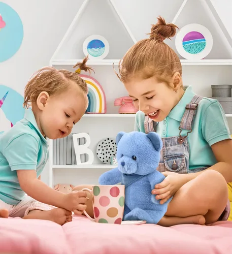 Vista 5 de DolliBu Oso de peluche – Suave oso azul bebé abrazable, adorable juguete de peluche de oso para jugar, lindo regalo de vida salvaje para niños
