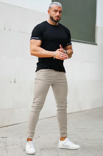Vista 5 de GINGTTO Skinny Jeans Hombre Slim Fit Stretch Pierna cónica 28/30/ 32 in Beige