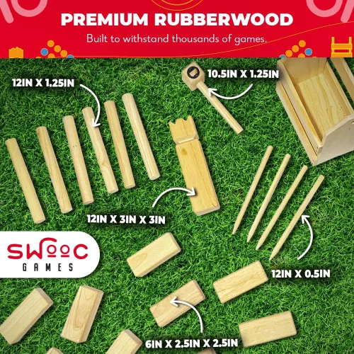 Vista 4 de SWOOC Games - Juego de Kubb Yard - Juego de ajedrez vikingo de madera dura premium con caja de madera - para adultos y niños - Juego de Kubb