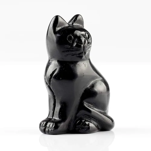 Vista 4 de Estatua grande de obsidiana negra de 2.0 pulgadas para gato, Feng Shui, manualidades, tallado, tallado, curación, reiki (obsidiana negra)