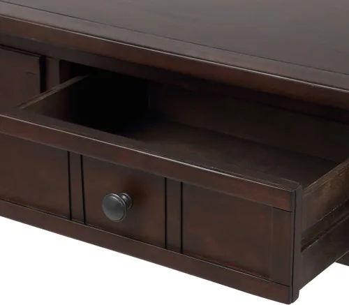 Vista 9 de Merax Mesa de sofá de madera maciza con 2 cajones de almacenamiento y estante inferior, mesa de consola para sala de estar, pasillo, espresso