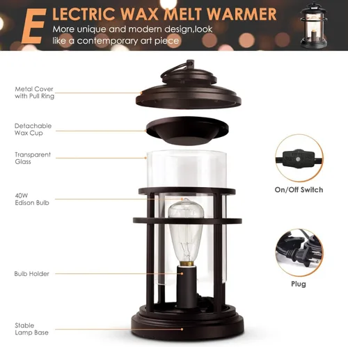 Vista 5 de SALKING - Calentador eléctrico de cera – Calentador de cera de metal para cera perfumada, quemador de cera de vela y calentador de fragancia con 2