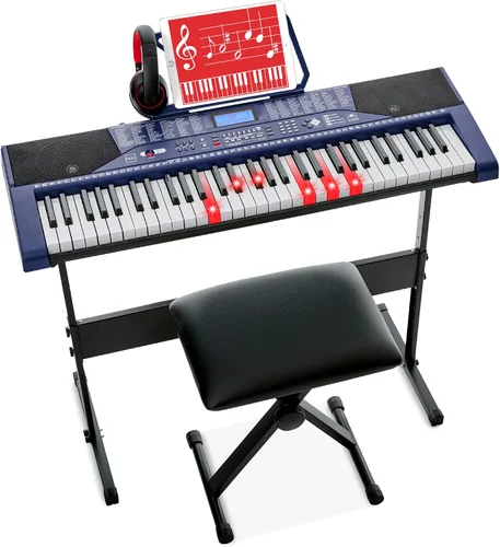 Vista 11 de Best Choice Products Juego completo de piano de teclado electrónico para principiantes de 61 teclas con teclas iluminadas, pantalla LCD