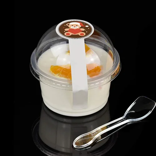 Vista 7 de Vasos de plástico transparente de 8 onzas con tapas de cúpula, 50 juegos de tazas de postre con tapas con agujero, vasos de fiesta desechables