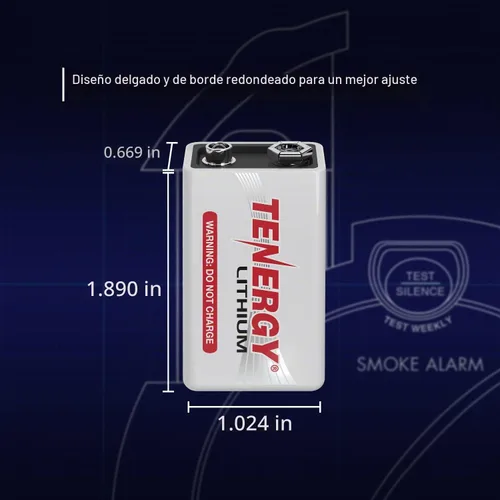 Vista 3 de Tenergy Baterías de litio de 9 V, baterías no recargables de 1200 mAh, 10 años de vida útil de litio de 9 voltios, paquete de 2