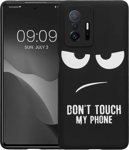 Vista 5 de kwmobile Funda de silicona TPU compatible con Xiaomi 11T/11T Pro - Funda suave - No toques mi teléfono blanco/negro