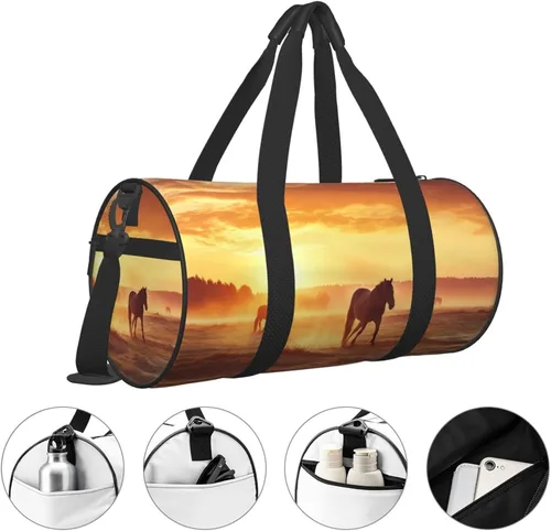 Vista 3 de Sports Gym Bag for Women Men Travel Duffel Bag Tote Horses on Pasture at Sundown Weekender Bag Canvas Carry on Overnight Bag for Travel Swimming