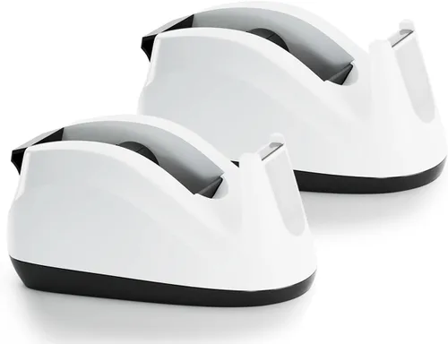 Vista 10 de Dispensador de cinta adhesiva de escritorio con base pesada y antideslizante, dispensación con una mano (Blanco)