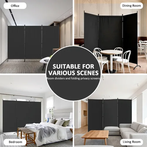 Vista 5 de Divisor de habitación de 3 paneles y pantallas de privacidad plegables con 4 pies de metal curvos, divisor de pared de cubículo para particiones