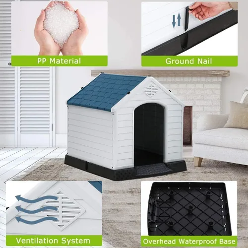 Vista 3 de Casa para perros, casa para perros pequeños y medianos, impermeable, transpirable, de plástico duradero, para interiores y exteriores