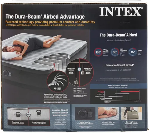 Vista 9 de Intex Colchón inflable Fiber-Tech de 18 pulgadas de tamaño King con bomba integrada y tecnología Dura-Beam (paquete de 2)