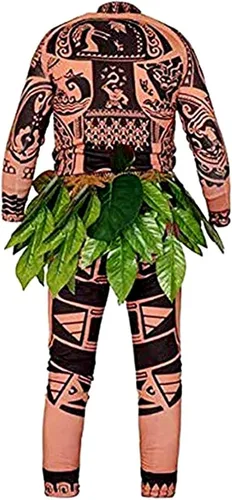 Vista 3 de Disfraz tea Moana Maui para hombres y niños tela de camisetapantalones de Halloween disfraz para la familia