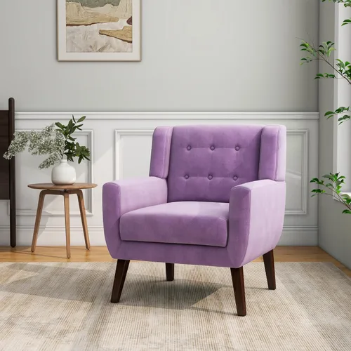 Vista 20 de Accent Chair Set of 1, Comfy Reading Armchair, Beige Linen Blend, Tufted Button Backrest, Solid Wood Frame, Upholstered Club Single Sofa Chairs