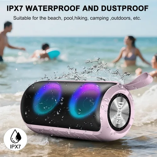 Vista 3 de Altavoz Bluetooth, altavoz inalámbrico portátil 2026, 24 W súper fuerte, emparejamiento TWS, luces RGB coloridas, IPX7 impermeable, tiempo de Rosa