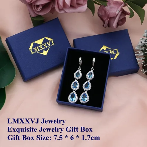 Vista 6 de LMXXVJ Aretes colgantes para mujer, aretes largos de lujo con piedras preciosas, joyería de moda, cumpleaños, aniversario, día de la madre, regalos